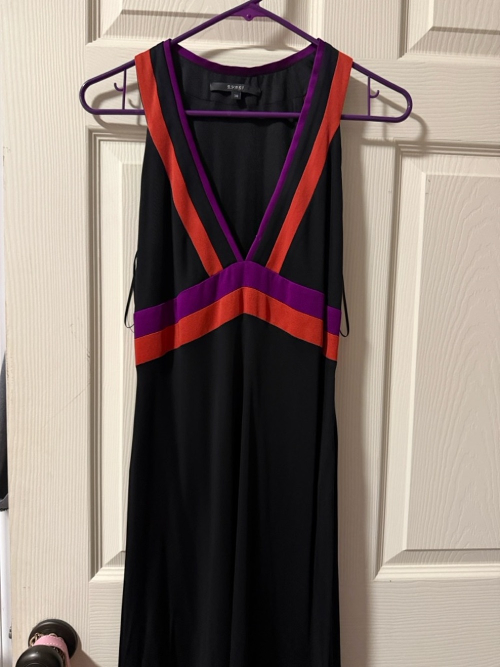 Gucci Black Maxi Dress with Purple and Red Accents